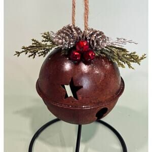 Handmade Rustic Rusty Bell Christmas Assemblage with Greenery and Berries CP21